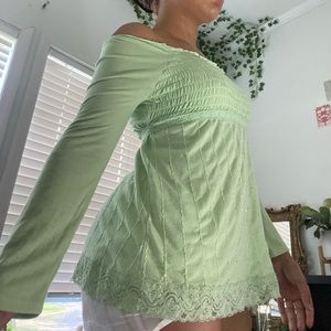 Cute green fairy aesthetic, sparkly top with lace detailing size small